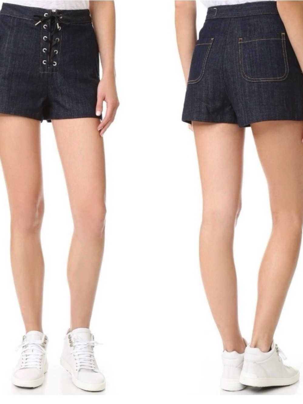 Rag & bone High-Rise Lace-Up Dark Indigo Jean Shorts size 24